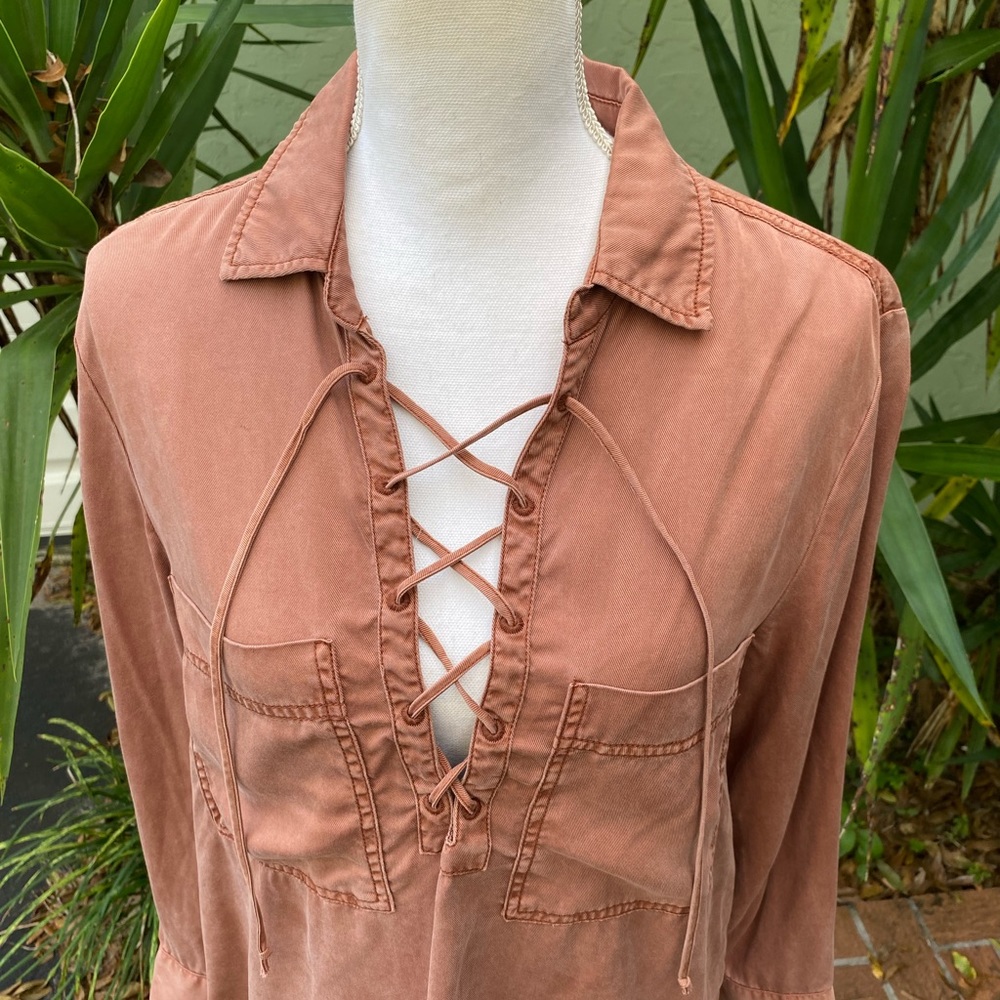 Free People Lace Up Rust Shirt - Picture 11 of 11